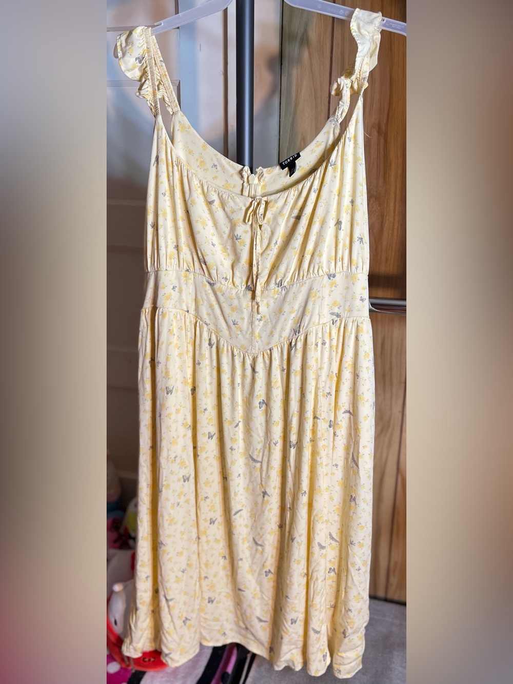 torrid Pale Yellow Floral Midi Sundress with Ruffle Straps